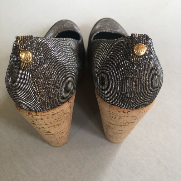 Stuart Weitzman Corkswoon Glitter Wedge Heel 10 - Picture 5 of 8